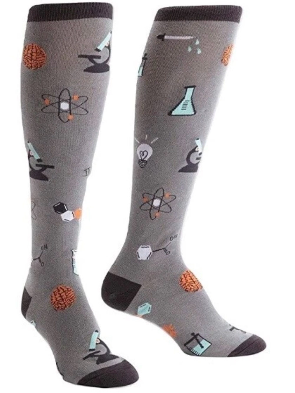 Science Motif Gray Knee-High Dress Socks - Men